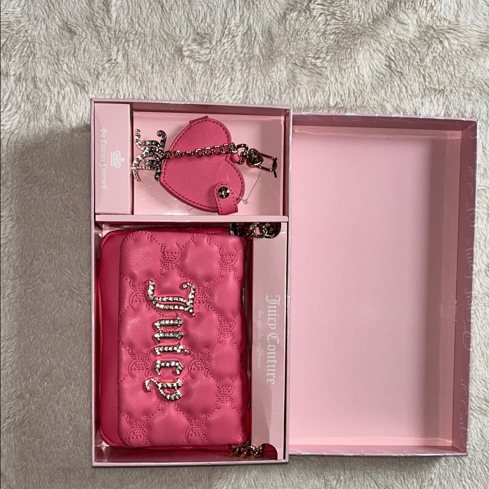 Juicy Couture Pink Quilted Set with Heart Keychain